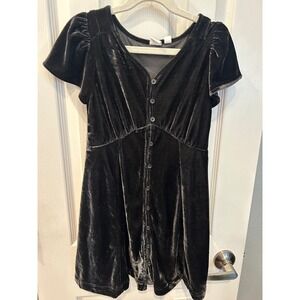 Gap Kids Girls Black Velvet Button Front Puffed Sleeve Dress Size M 8-9 k7032